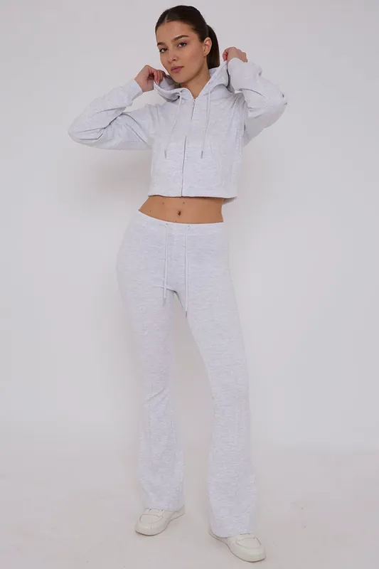 Cropped Zip Hoodie and Flared Trouser Set - Interlock - Co-ord Set