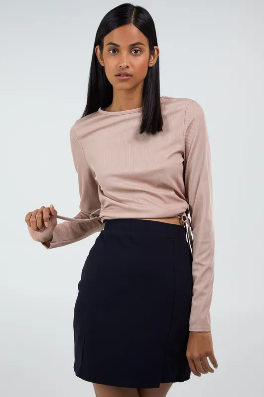 Stone Ribbed Long Sleeve Cut Out Top - Pink Vanilla