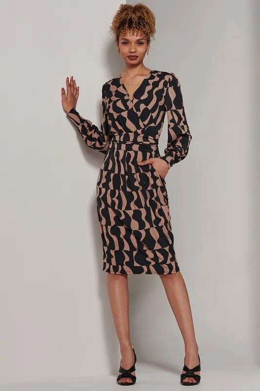 Gwen Print Long Sleeve Pegged Dress - Jolie Moi