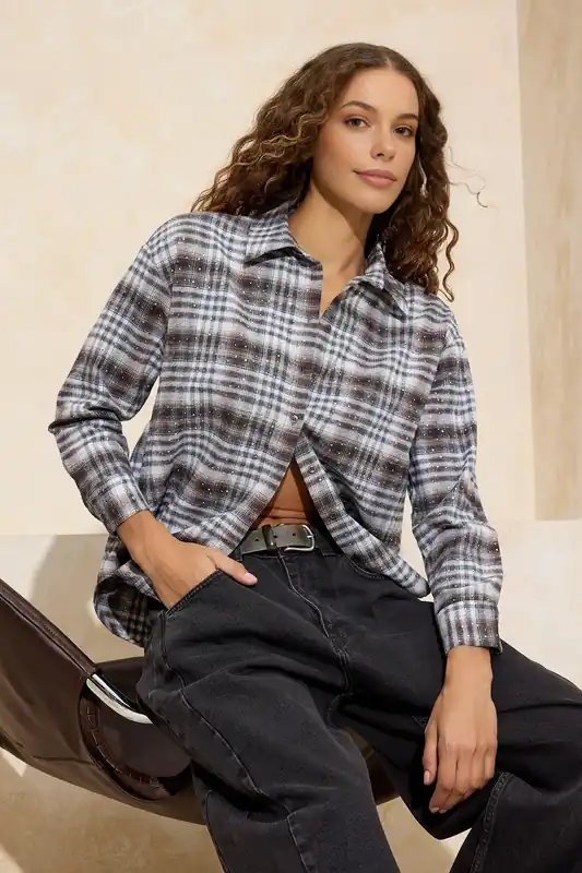 Loose Fit Argyle Print Button-Front Shirt