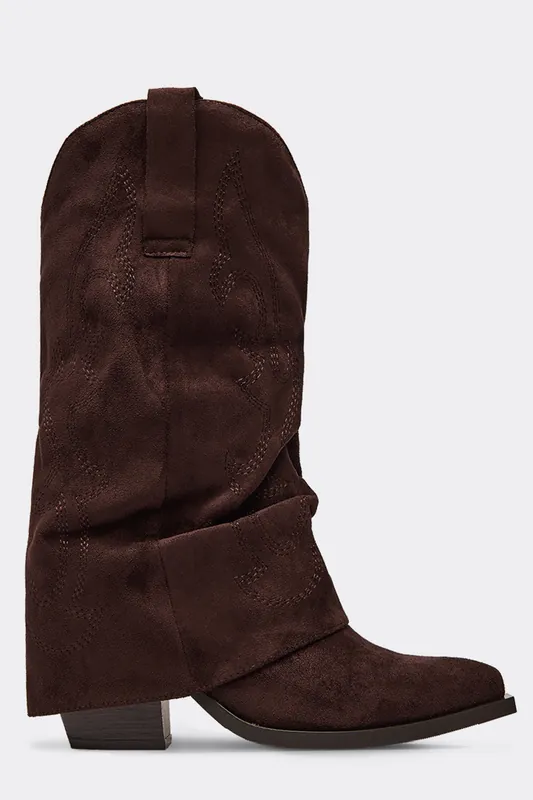 Western Embroidered Faux Suede Block Heel Boots - EGO