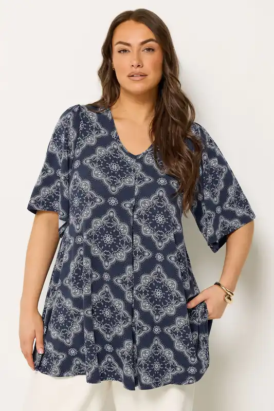 Paisley Pleat Front Angel Sleeve Top - Yours