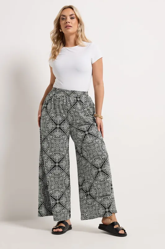 Paisley Textured Wide Leg Trousers - Yours