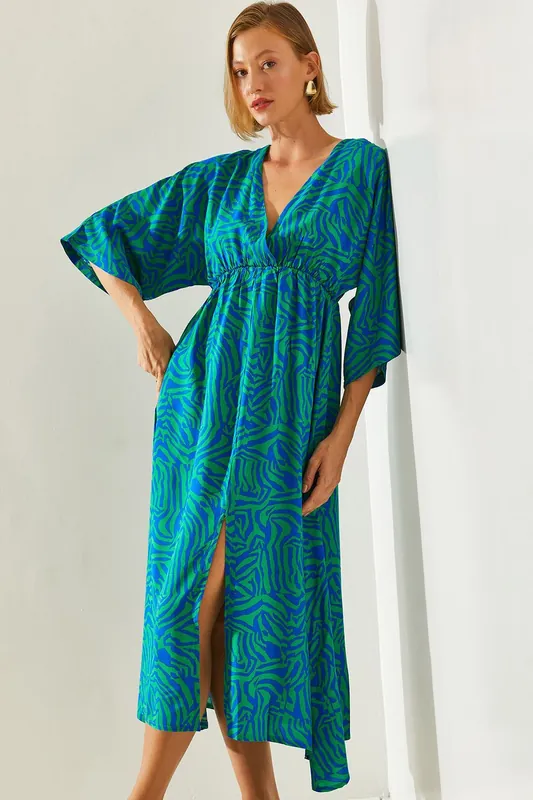 Abstract V-neck Midi Dress