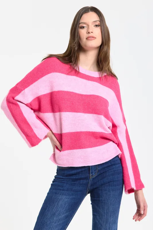 Pink Stripe Wool Blend Jumper - Liquorish