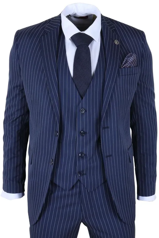 Classic Pinstripe 3 Piece Suit Tailored Fit Formal Set - TruClothing