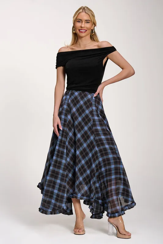 Checked Chiffon Hem Maxi Skirt - Jolie Moi