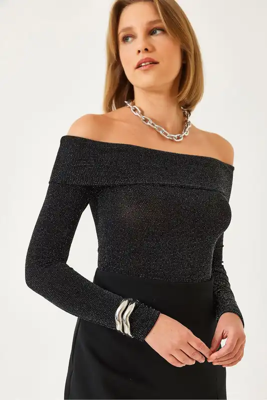 Strapless Fitted Textured Blouse with Lurex Detail - Bianco Lucci