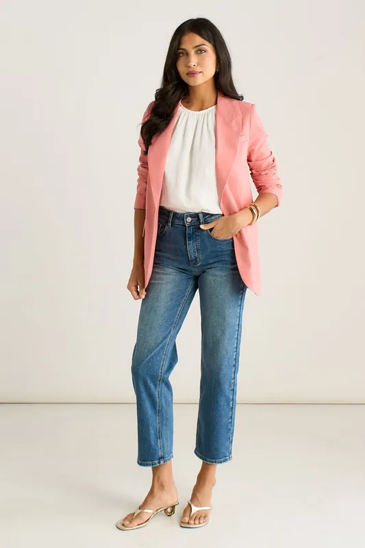 Coral Edge To Edge Linen Jacket - Gini London