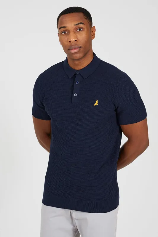 Cotton Waffle Knit Embroidered Polo Shirt - Brave Soul