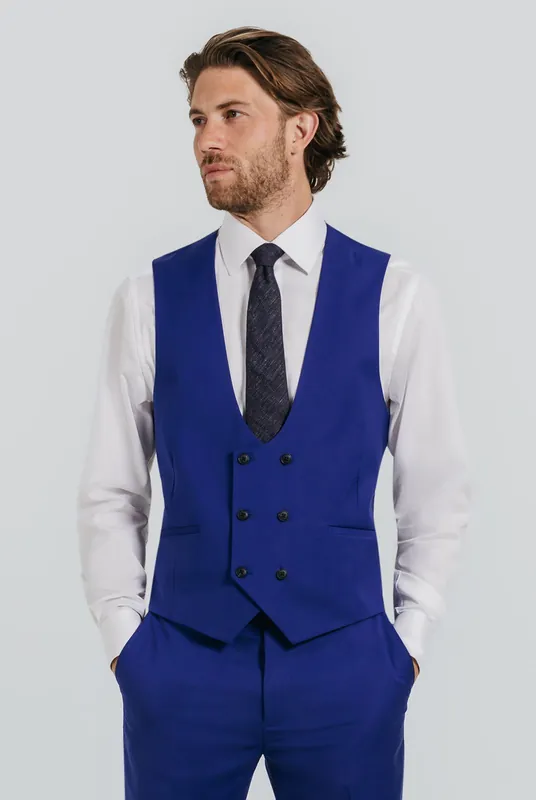 Bright Blue Double Breasted Waistcoat - Dobell