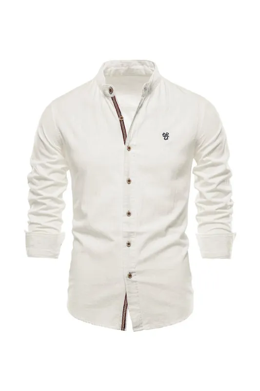 Button-Down Long-Sleeve Shirts with Stand-Up Collar