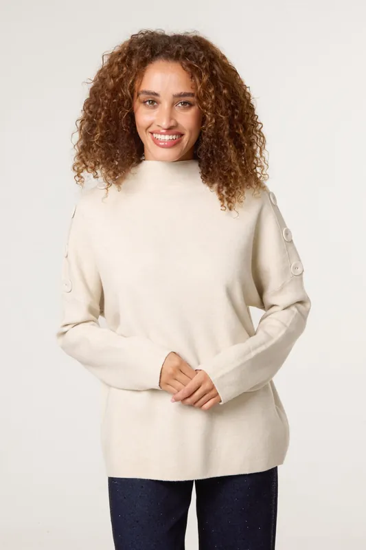 Beige Button Shoulder Jumper - Blue Vanilla