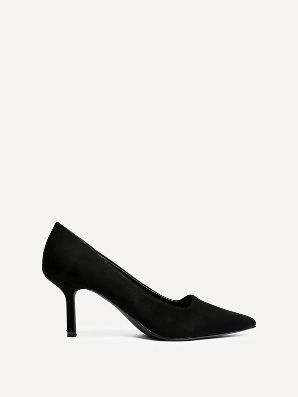 Kat Black Faux Suede Court Heels - Linzi