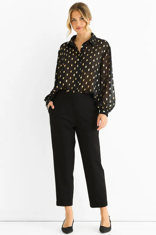 Black Chiffon Foil Jacquard Sheer Shirt - Gini London