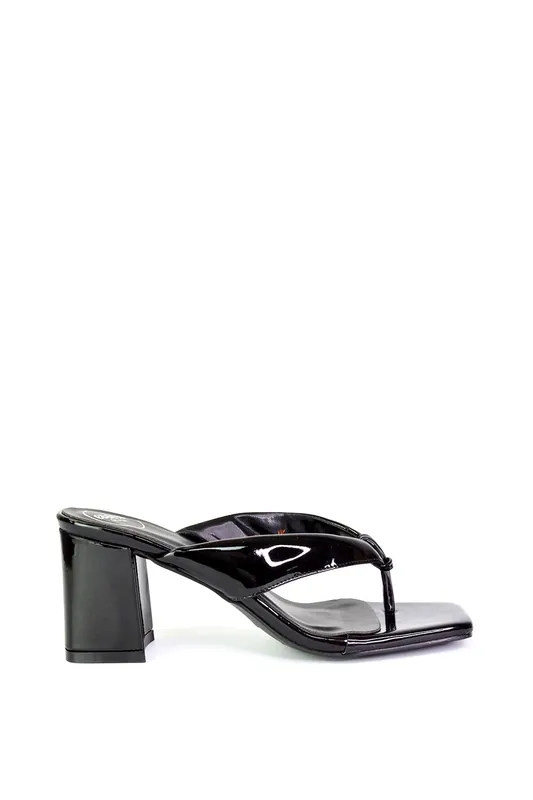 Lylia' Square Toe Toe Post Block Heel Sandal Mules - XY London