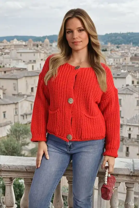 Melissa Chunky Cable Button Knit Cardigan - IKRUSH