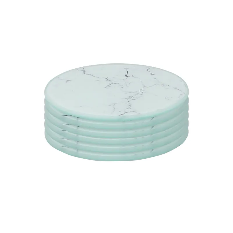 6x Round Glass Coasters - 10cm - Marble Effect Tabletop Drink Coaster
