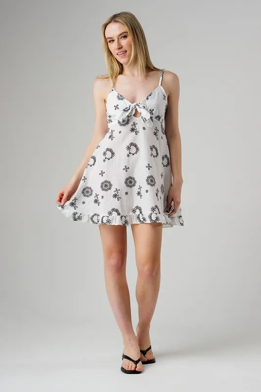 Cotton Tie Front Ruffle Hem Cami Dress - Wednesday's Girl