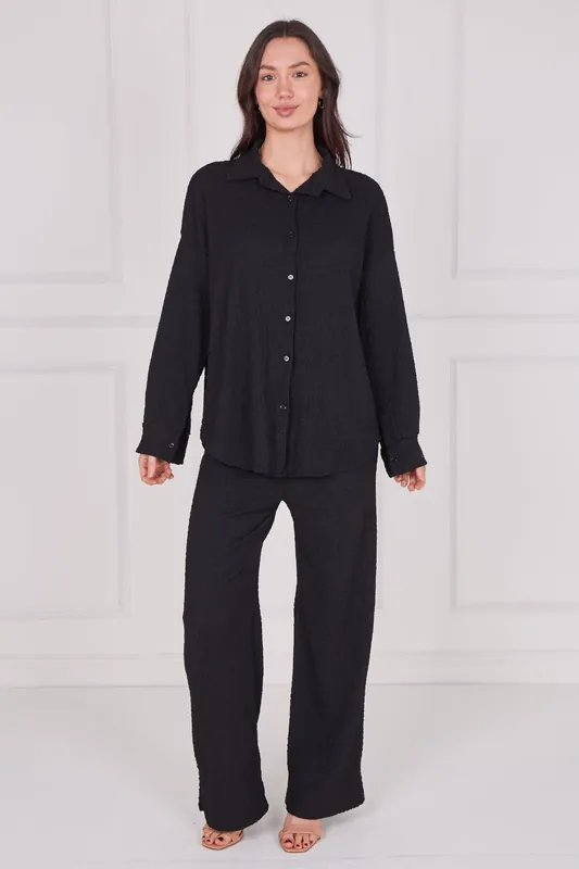 Textured Shirt & Wide-Leg Trouser Co-Ord Set