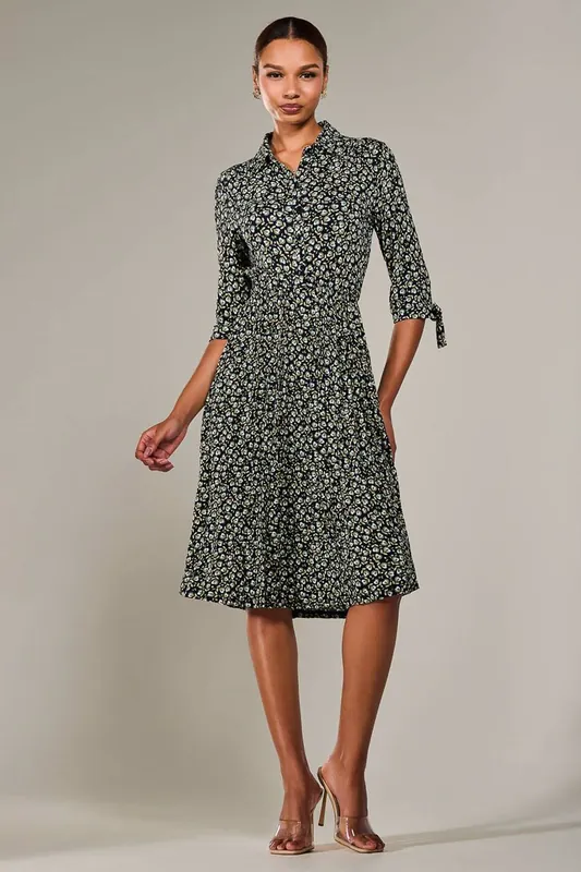¾ Sleeve Button Up Midi Dress - Jolie Moi
