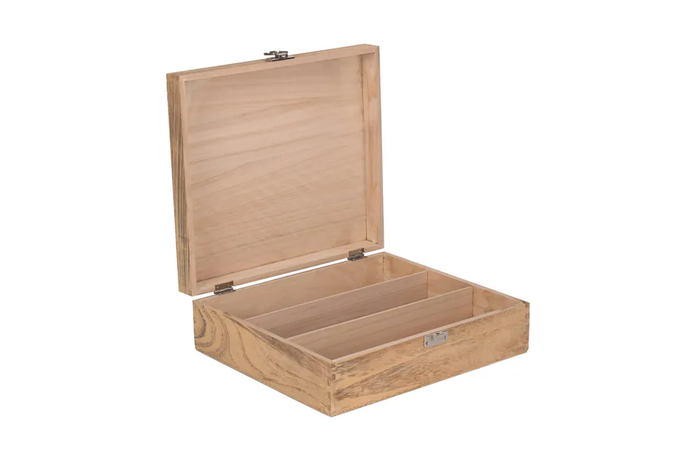 Three Bottle Oak Effect Wooden Box - Red Hamper
