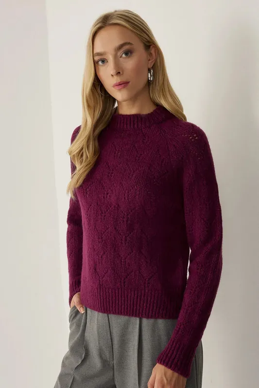 Crew Neck Openwork Sweater - Hiccup