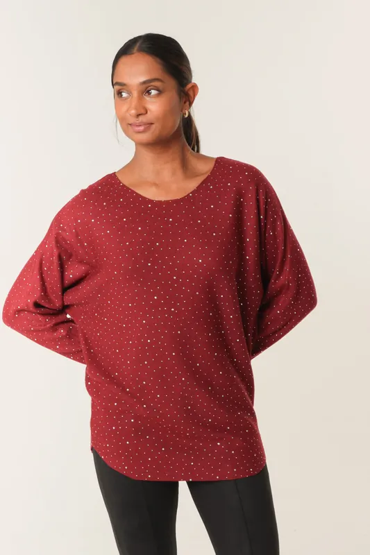 Red Jumper With Silver Rhinestones - Blue Vanilla
