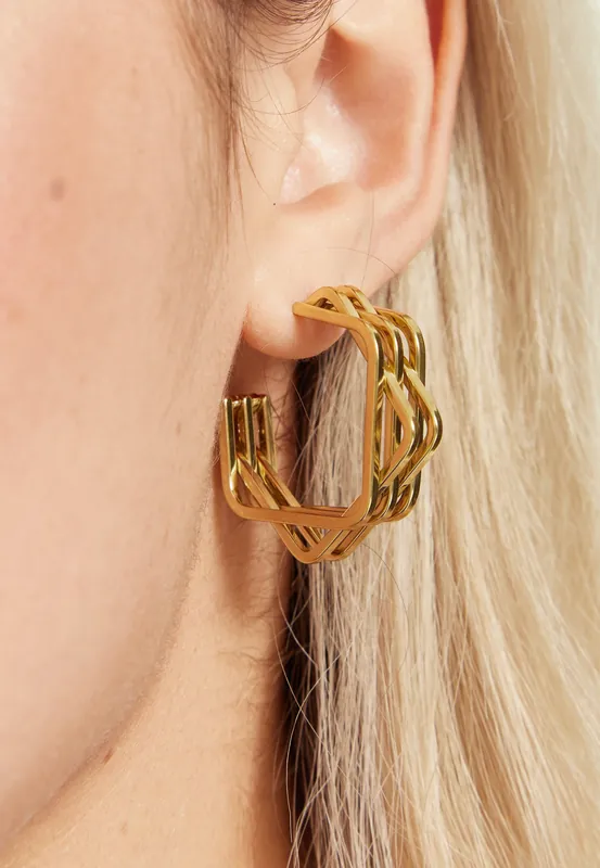 Gold Geometric Layered Hoop Earrings - Liquorish