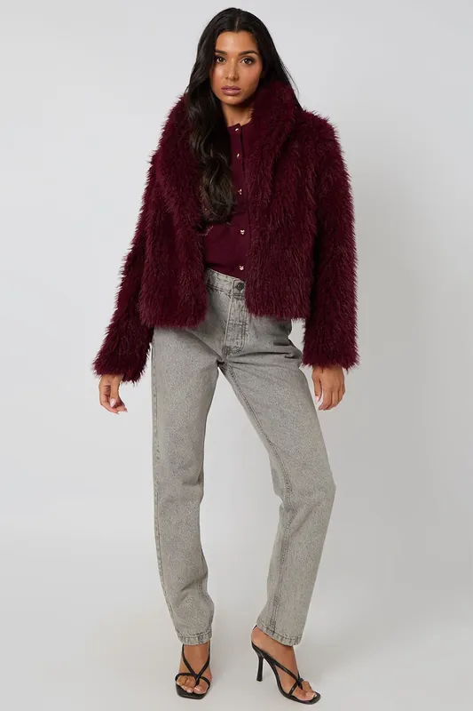 Burgundy Faux Fur Jacket - Urban Bliss