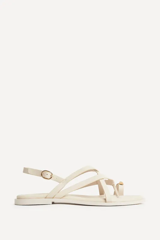 Zyra Ivory Toe Ring Flat Sandals - Linzi