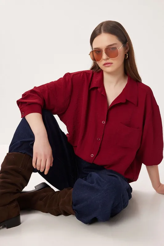 Oversized Button-Up Shirt with Pocket