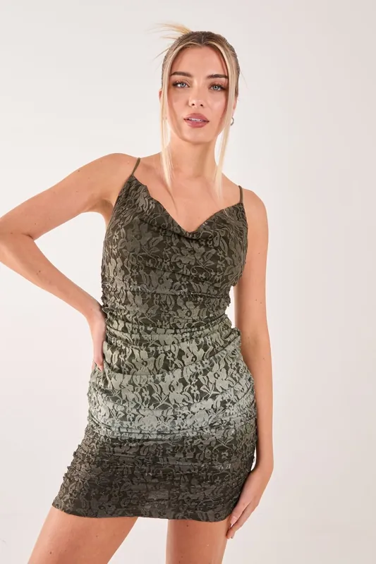 Lace Cowl Ombre Mini Dress - Pink Vanilla