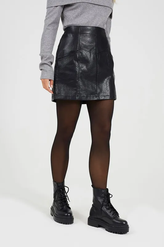 Faux Leather Mini Skirt With Pockets - Brave Soul