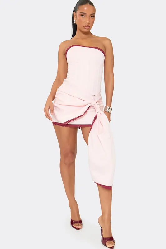 Lace Trim Satin Mini Skirt - EGO