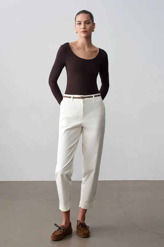 Belted Straight-leg Gabardine Chinos