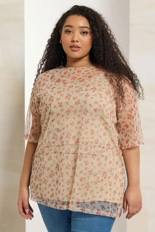 Ditsy Floral Oversized Mesh Top - Yours