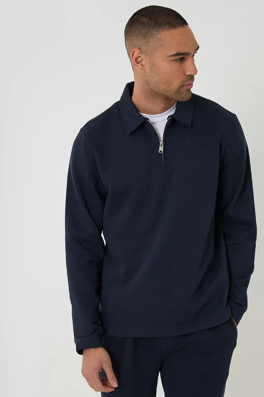 Quarter Zip Long Sleeve Polo Sweatshirt - Threadbare
