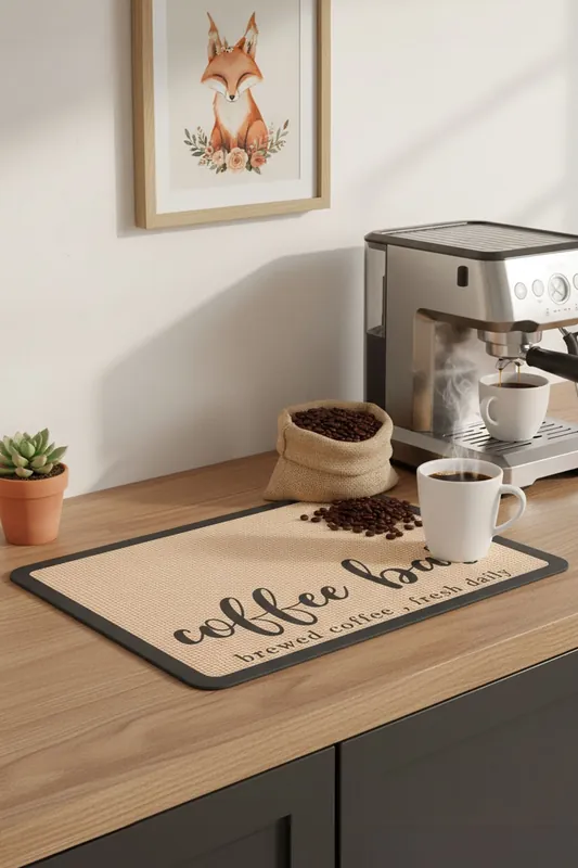 Coffee Mat Coffee Bar Suction Pad Drainage Drying Mat Insulation Mat with Rubber Backing - Living and Home