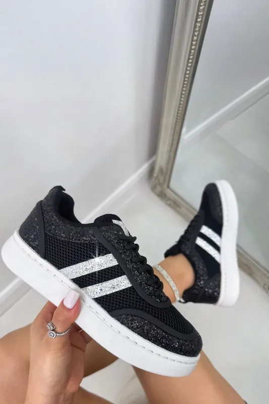 Crystal Nova Sparkle Stripe Lace-Up Trainers