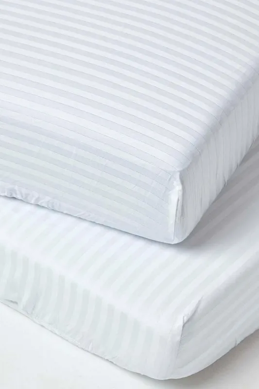 Cotton Stripe Fitted Cot Sheets 330 Thread Count, 2 Pack - Homescapes
