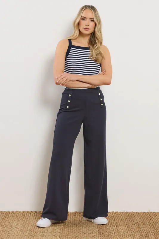 Tall Military Button Detail Wide Leg Trousers - Long Tall Sally