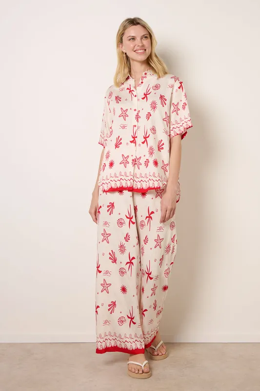 Red and Cream Co-Ord Set With Marine-Inspired Print