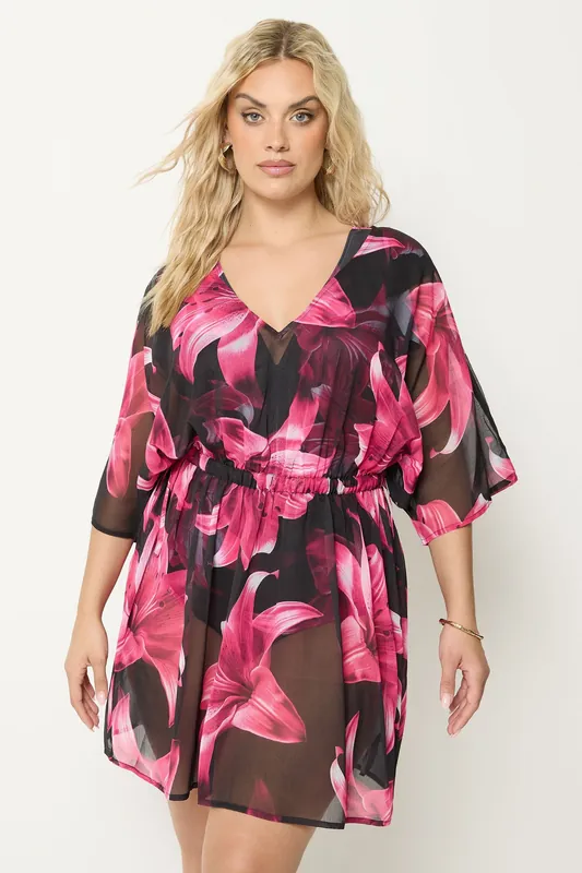 Mesh Flower Print Beach Kaftan - Yours