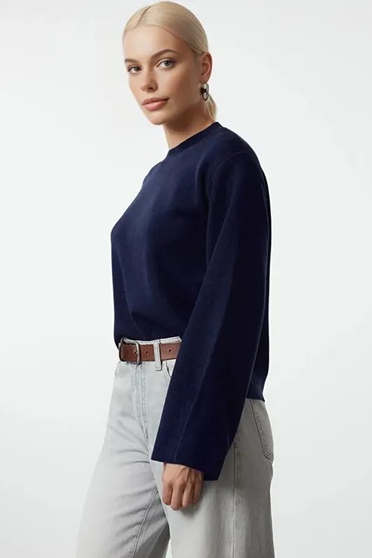 Crew Neck Flared Sleeve Knit Sweater - WOVCOR