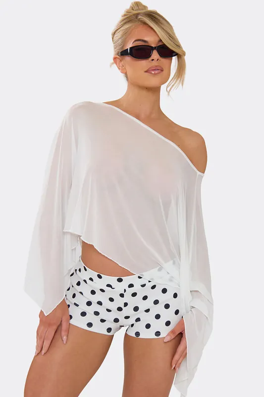 Long Sleeve Off The Shoulder Mesh Top - EGO