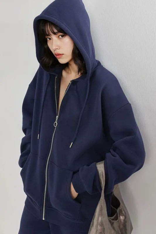 Oversized Hooded Zipper Jacket - Busem