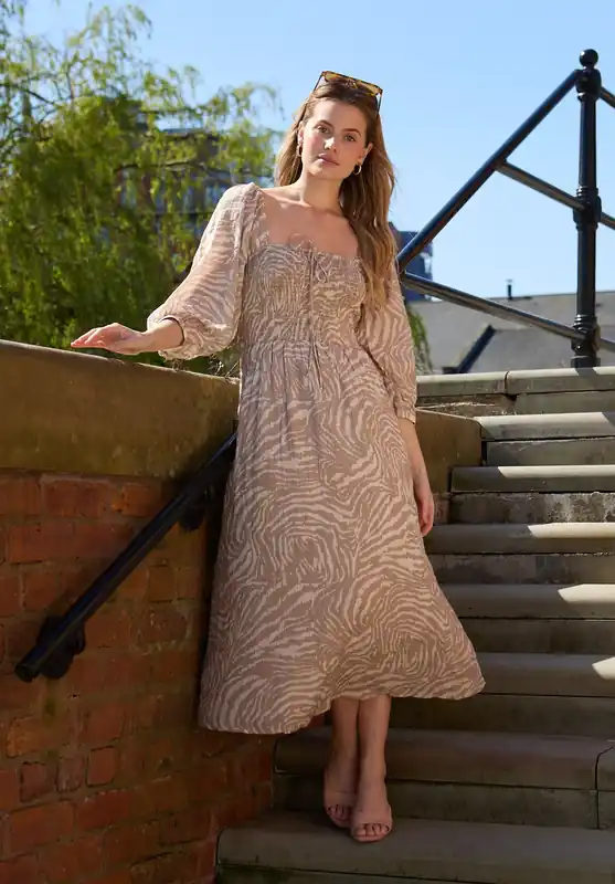Lauren Shirred Bodice Banana Print Maxi Dress In Ecru - Lily and Lionel