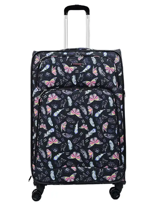 Soft Shell Butterfly Leaf Check Print Suitcase - TruClothing