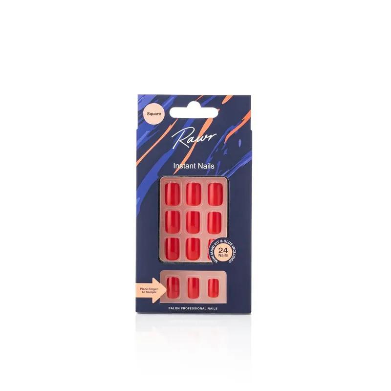 Rawr Stick On Nails Glossy Dark Red Square - Rawr Beauty